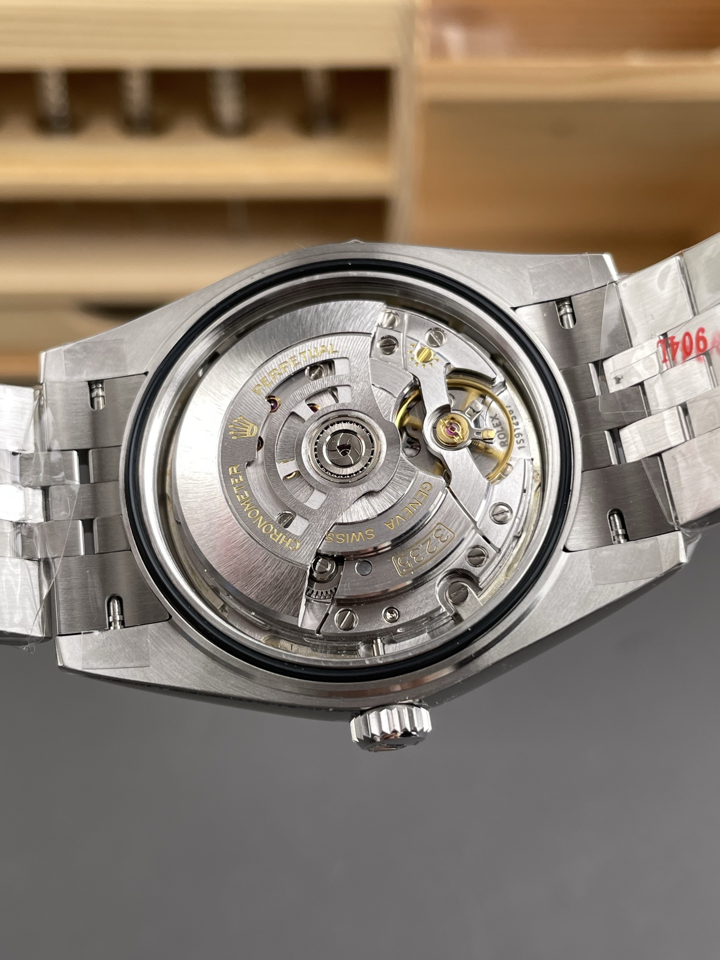 Rolex Datejust super clone open caseback showing clone 3235 automatic movement