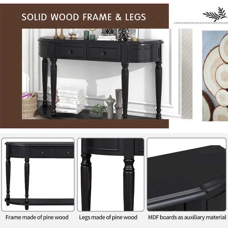 Retro Circular Curved Design Console Table with Open Style Shelf