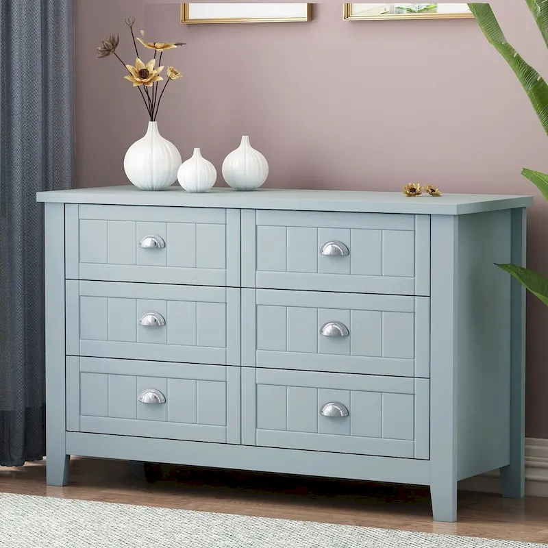 Modern Drawer Dresser with Solid Wood Frame and Retro Shell Handle