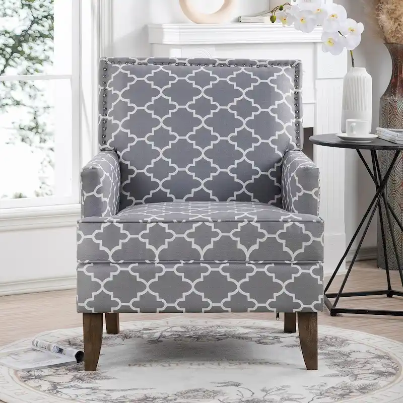 Fabric Upholstered Accent Chairs with Wood Legs