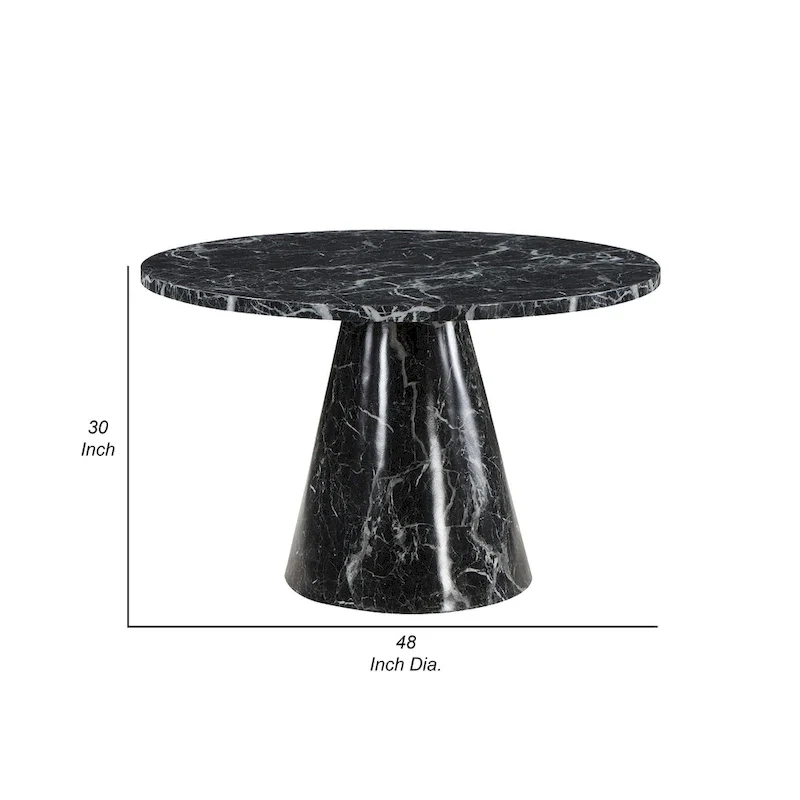 Dining Table, Pedestal Base, 48 Inch Round Black Faux Stone Top