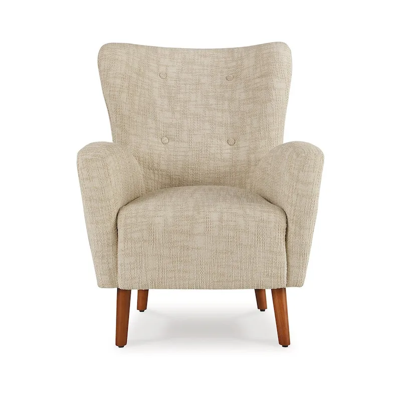 Beige Polyester Accent Chair with Soft Cushions & Wood Legs – 29.88x30x37.75 in