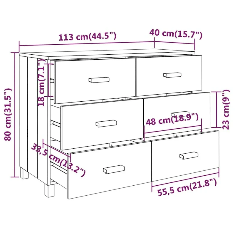 Solid Pine Wood Sideboard Buffet with 6 Smooth Sliding Drawers — 44.5