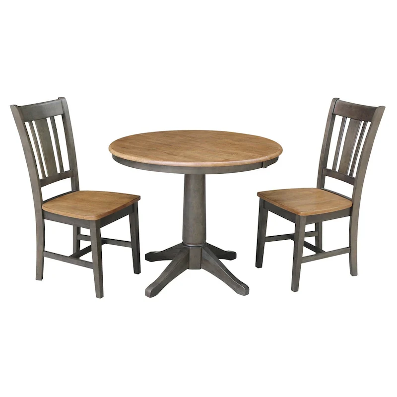 36 Round Solid Wood Extension Dining Table with 2 Dining Chairs