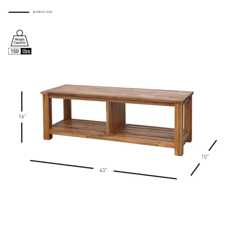 Brown / Drifted Sand / Alto Black Solid Acacia Wood TV Bench, Single