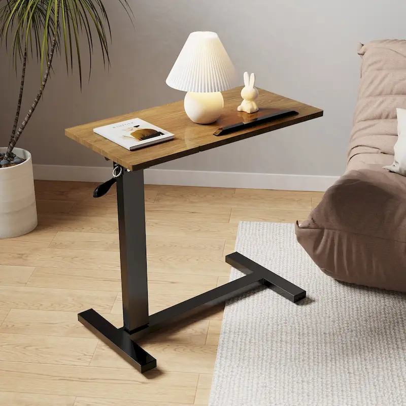Overbed Table Height Adjustable Sofa Laptop Desk Tilting with 4 Wheels