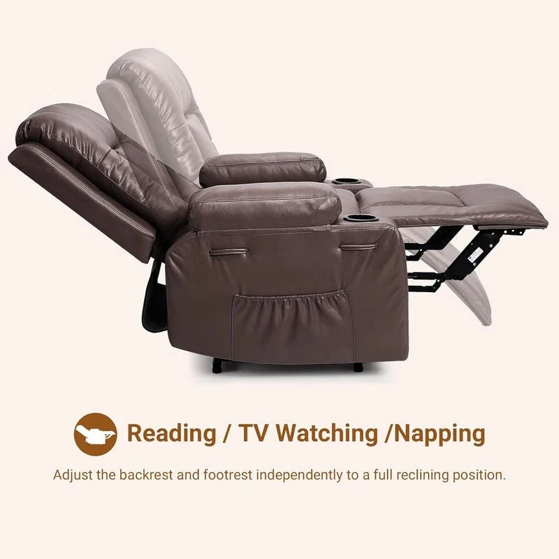 Power lift recliner chair with massage, cup holders, and side pocket.