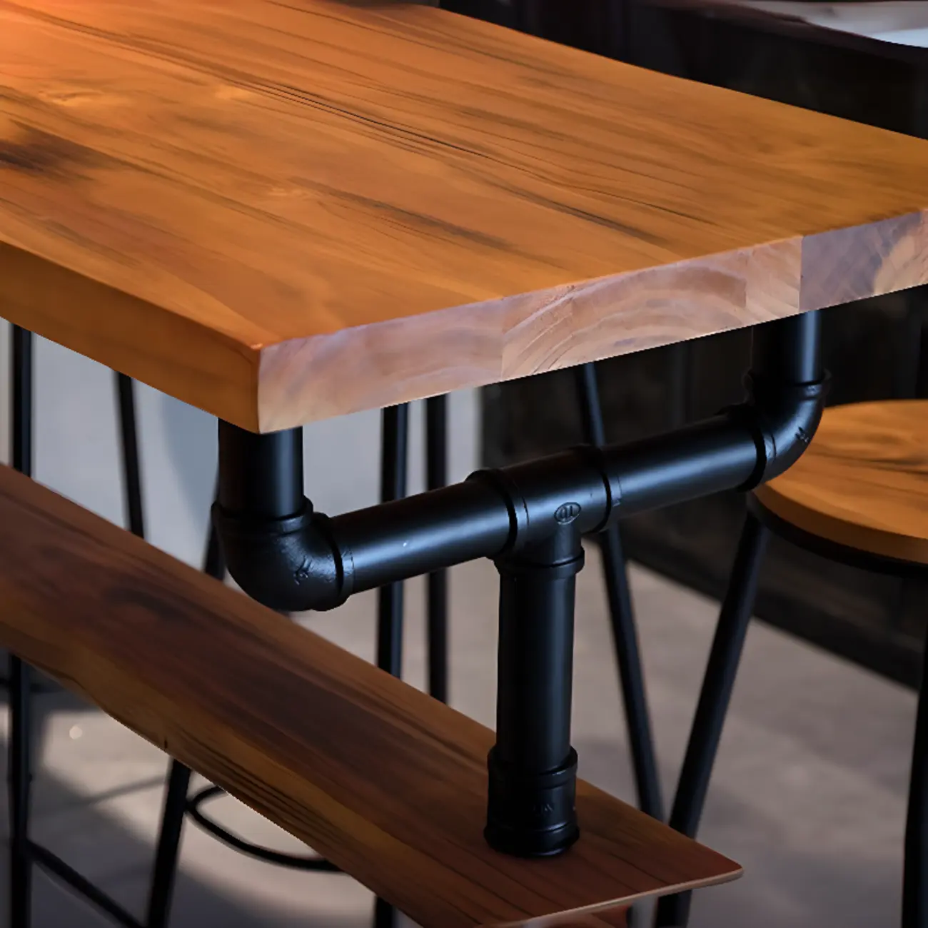 Industrial Brown Wooden Fixed Top Metal Leg Bar Tables