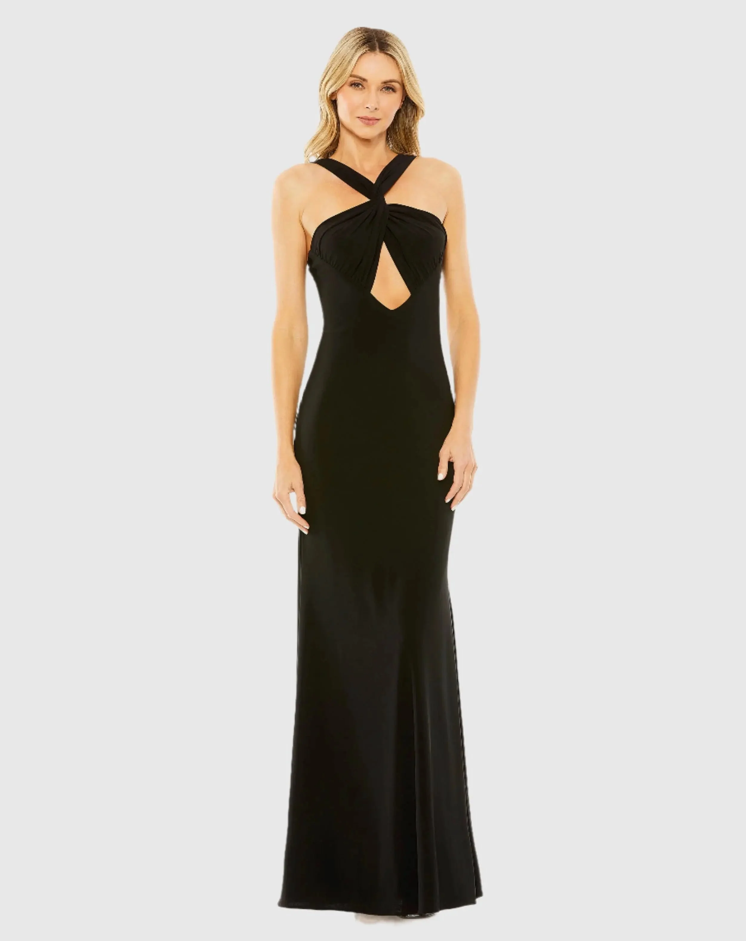 Black Knotted Halter Neck Keyhole Jersey Gown