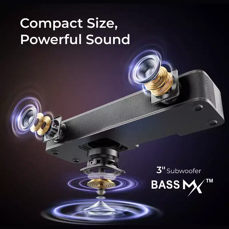 ULTIMEA 2.1ch Compact Soundbar for TV, 3 Built-in Subwoofer, App Control, 120W Peak Power, Bluetooth 5.4, OPT/AUX, PC&TV Sound Bar