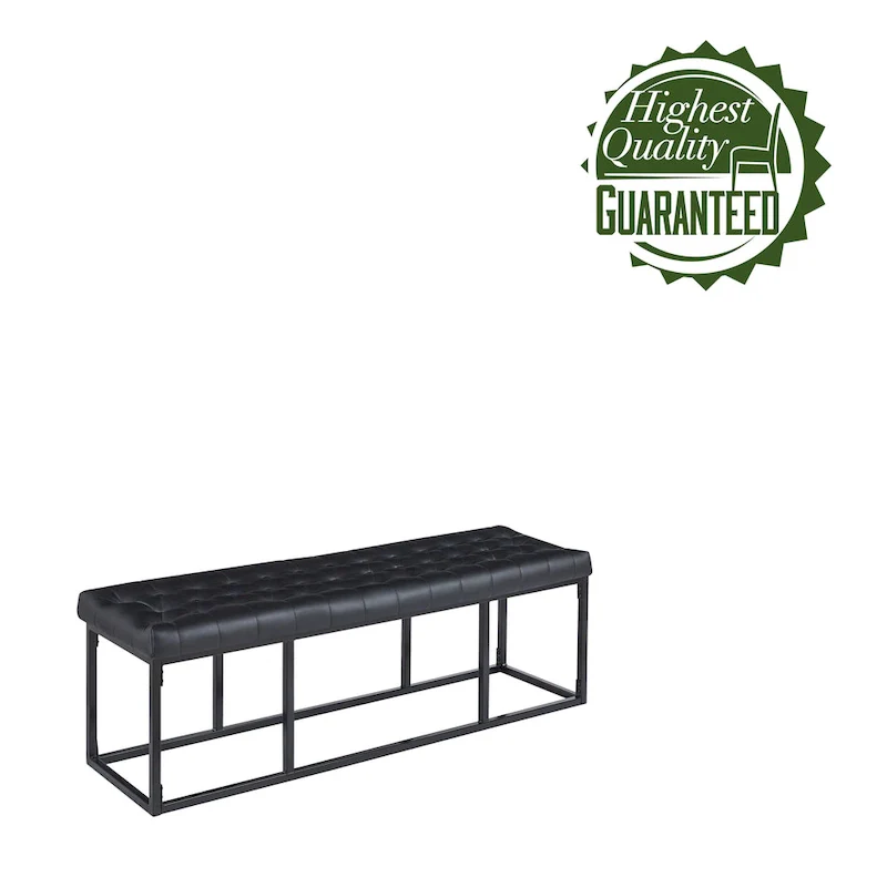 Black Faux Leather Accent Bench with Metal Frame