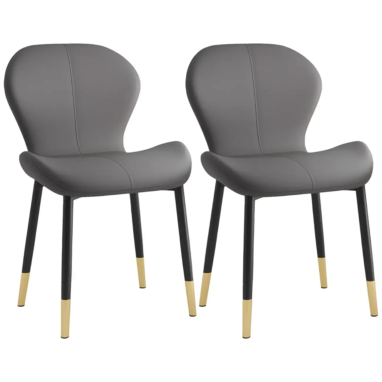 Art Deco Curved Back Leather Dining Chair Solid Back