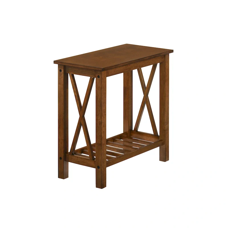 Farmhouse Faux Marble Side Table with Shelf - Dark Grey/White/Brown/Oak