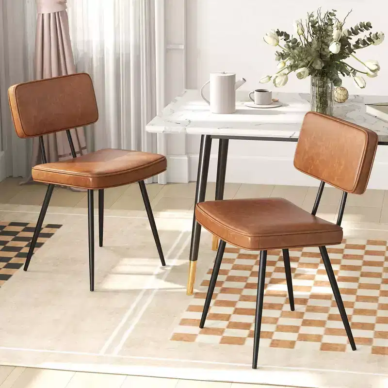 Costway Dining Chairs Set of 2 with PU Leather Cover Filled Sponge Waterfall Seats Brown/Green