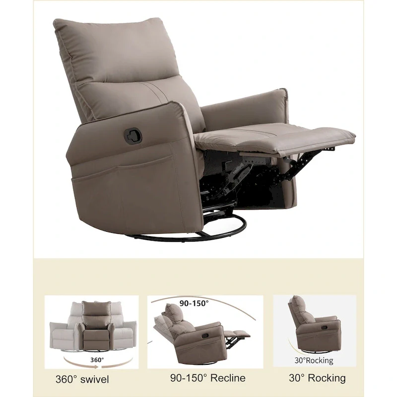 Modern Small Rocking Swivel Recliner Chair with Overstuffed Seat