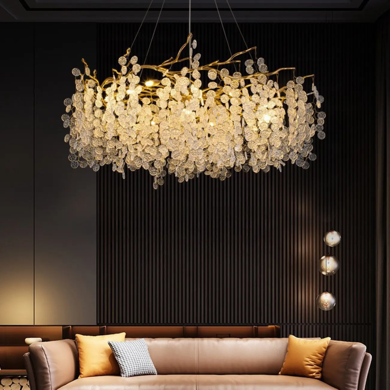 Elegant Golden Branch Glass Pendant Chandelier