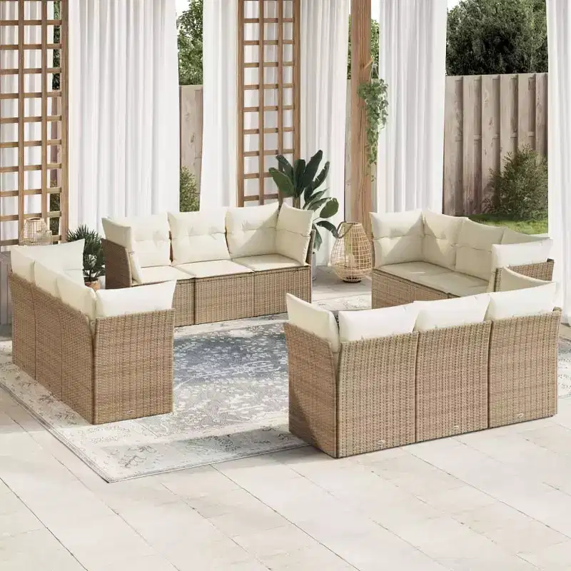 vidaXL 12 Piece Patio Sofa Set with Cushions Poly Rattan