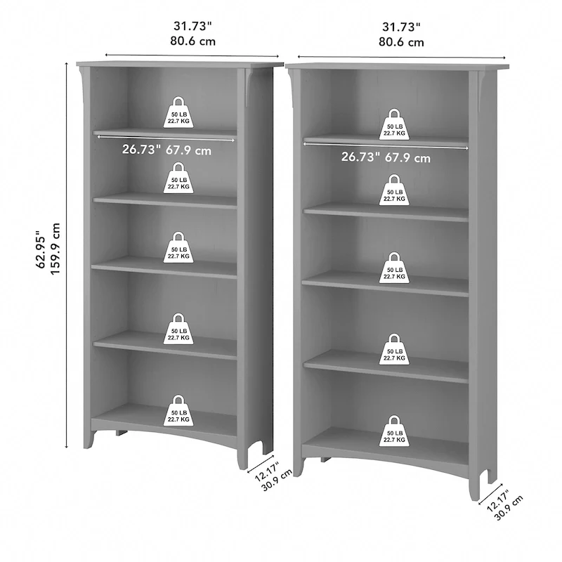 Salinas Tall 5-shelf Bookcase (Set of 2) by Bush Furniture