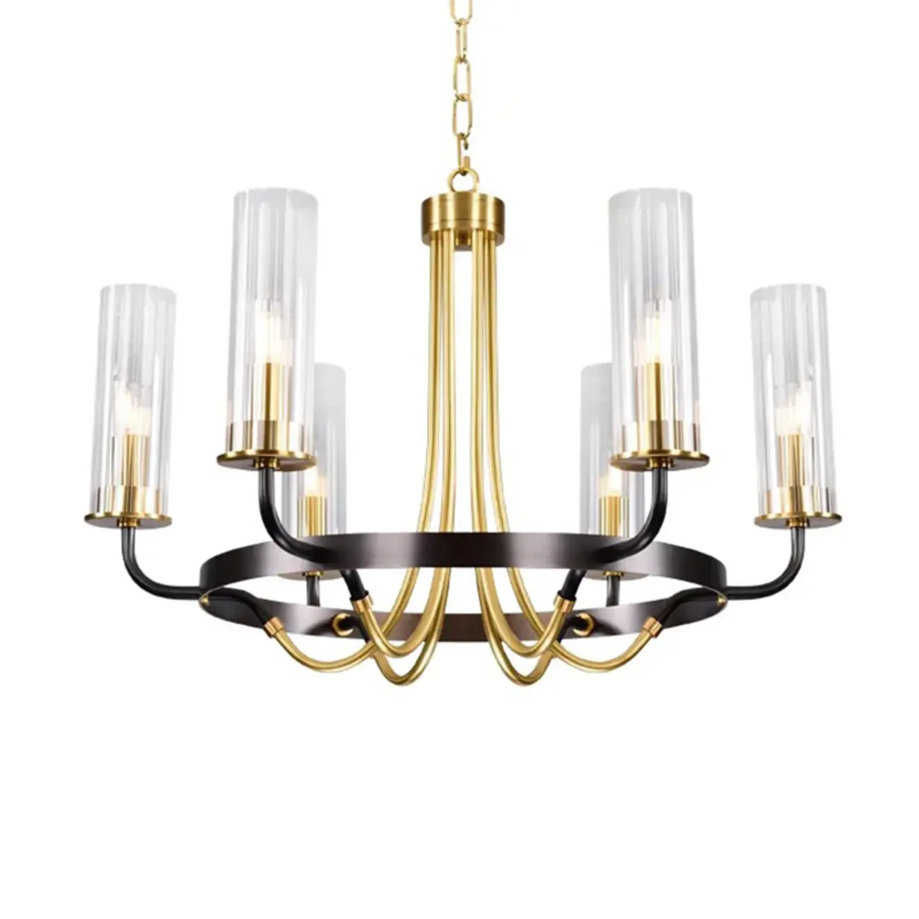 Modern Circle Black Gold Clear Glass Shade Chandelier