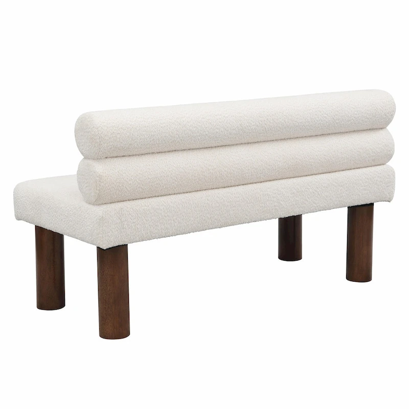 Boucle Fabric Dining Bench - Rubber Wood Legs