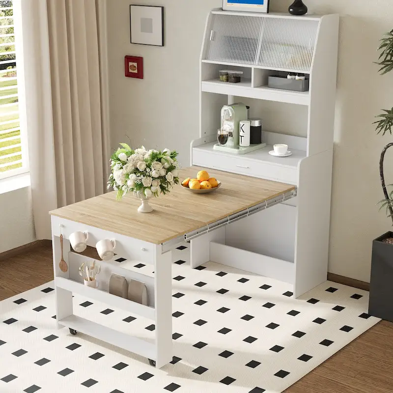 Cupboard Buffet with Hutch & Foldable Dining Table