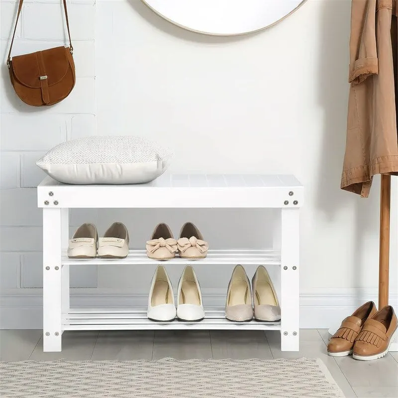 Bamboo Shoe Rack Bench - 27.6D x 10W x 17.6H