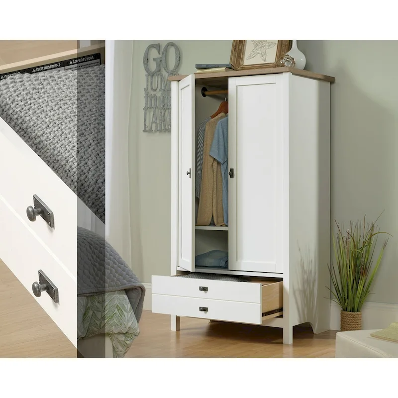 Soft White / Raven Oak / Mystic Oak Freestanding Armoire with Doors & Drawer, 1-Person