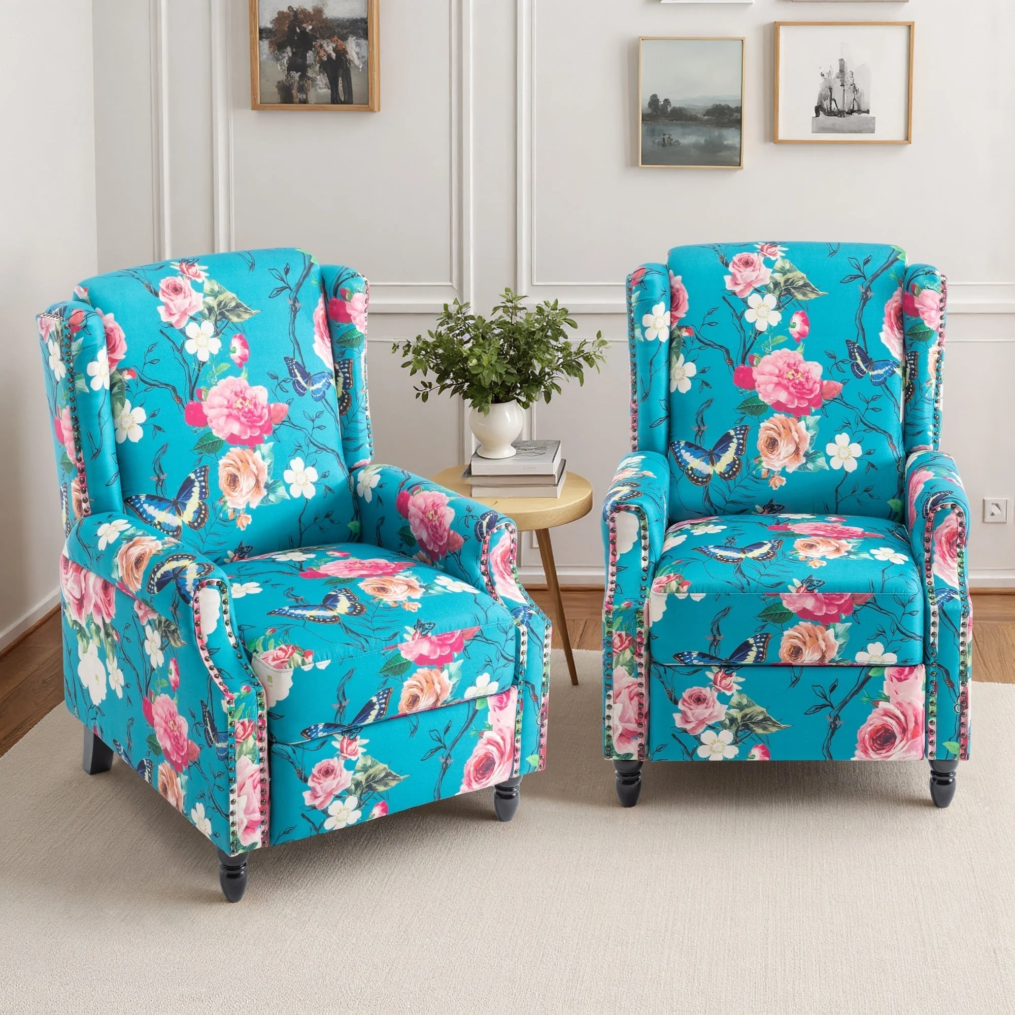 29'' W Vintage Floral Manual Push Back Recliner Chair Set of 2