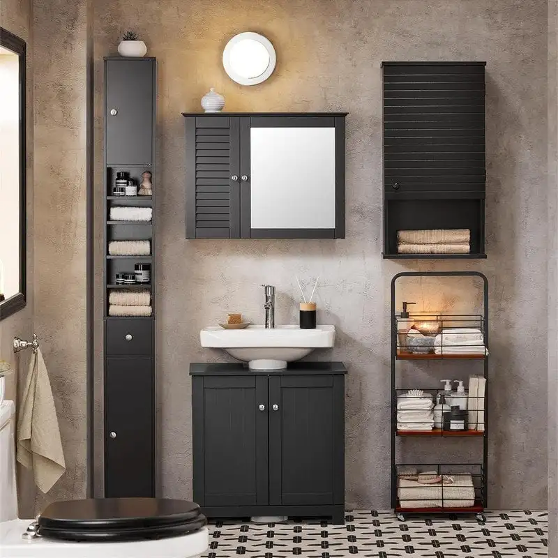 Black Bathroom Tall Cabinet - 7.87 D x 7.87 W x 70.87 H