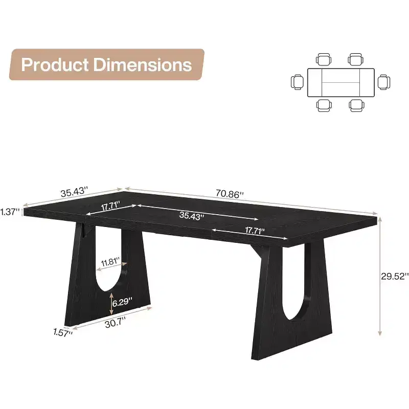 Tribesigns Dining Table for 6-8 People, 70.9 Modern Kitchen Table for Dinner, for Dining Room, Living Room