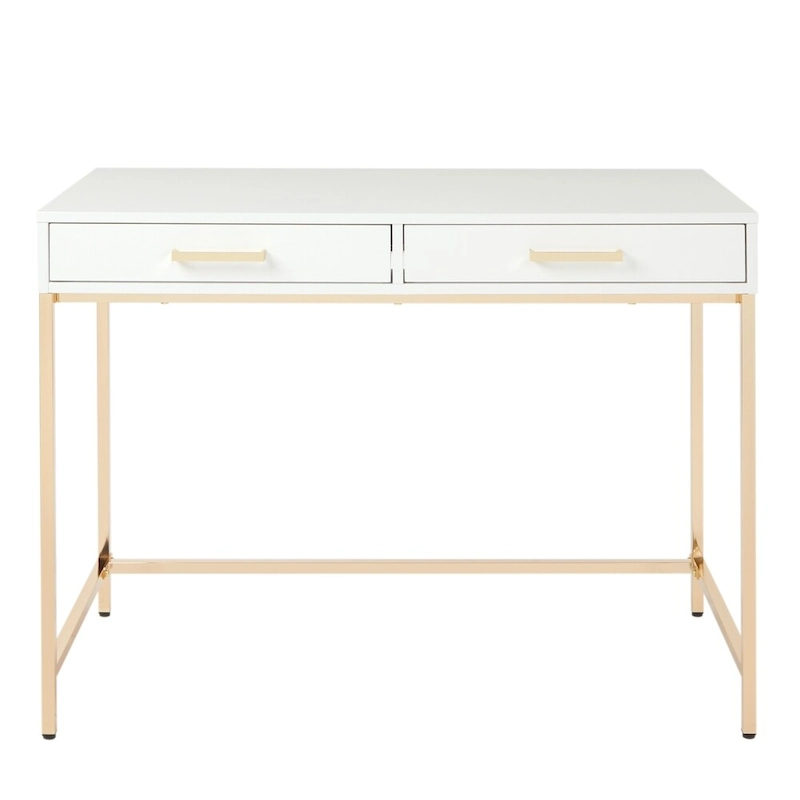 Alios Desk with White Gloss Finish and Gold Base