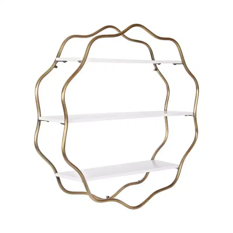 Kate and Laurel Wavella Tiered Wall Shelf, White and Gold, 28x7x28