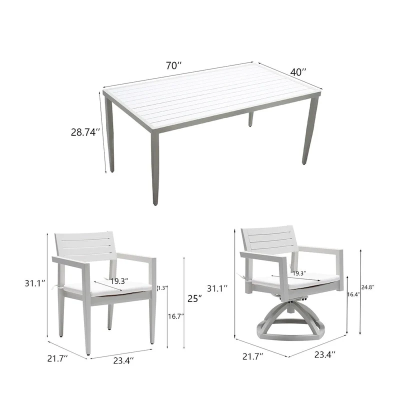 7PC Patio Aluminum Furniture including 4 Dining Chairs & 2 Swivel Rockers