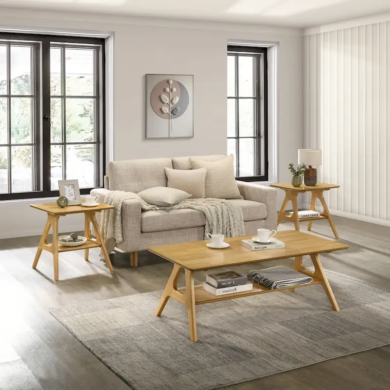 Mid-Century Modern Wood 3-Piece Coffee Table Set