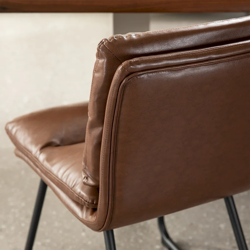 Glitzhome Set of 2/4 Modern PU Leather Thick Upholstered Side Dining Chairs with Metal Legs