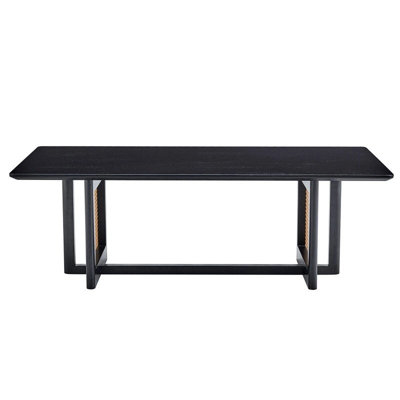 Chinese style white solid wood and imitation rattan coffee table