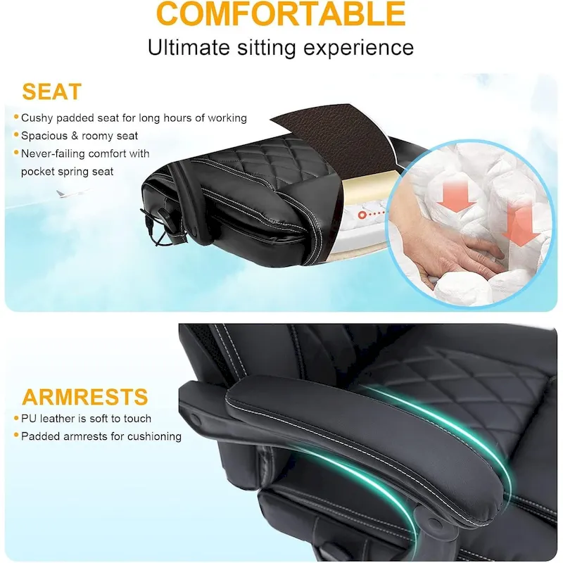Ergonomic Heated Executive Office Chair with 2/4/6-Point Massage, Retractable Footrest, and PU Leather