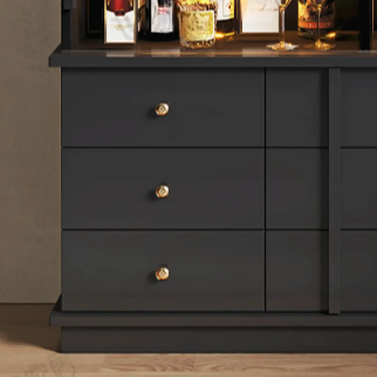 Modern Nut-brown Freestanding Wood Wine Bar Cabinet