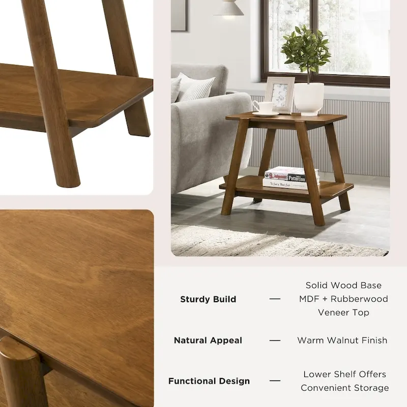 Roundhill Furniture Metz Mid-Century Wood Shelf 3-Piece Coffee Table Set