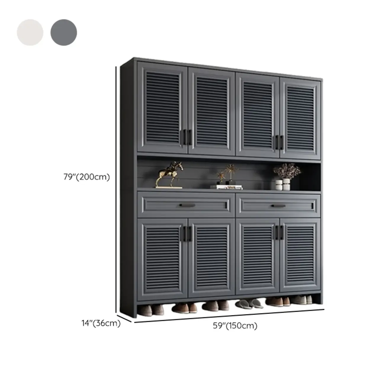 79H Entryway White Metal Shoe Cabinet with Drawers