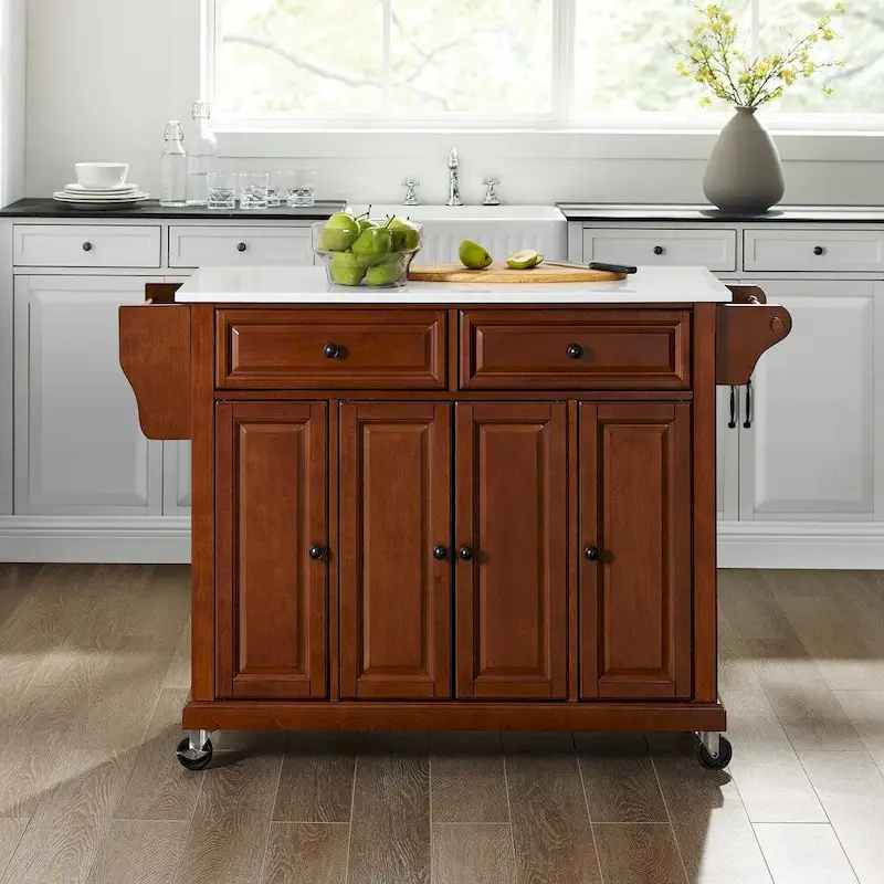 Full Size Granite Top Kitchen Cart in Cherry - 51.5  W x 18  D x 36.5  H