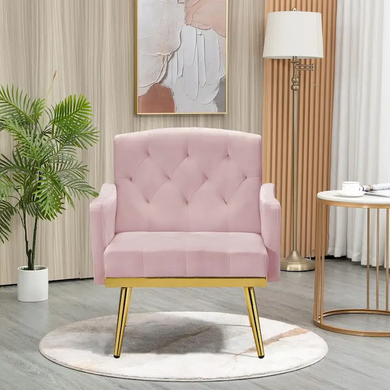 Velvet Accent Chair, Comfy Tufted Upholstered Armchair, Gold Legs - 28.7W