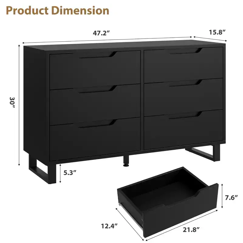 6 Dresser for Bedroom, 47.2'' Freestanding Vertical Drawer Cabinet with Storage, Wooden Closet Storage Chest for Living Room, Hallway, Entryway