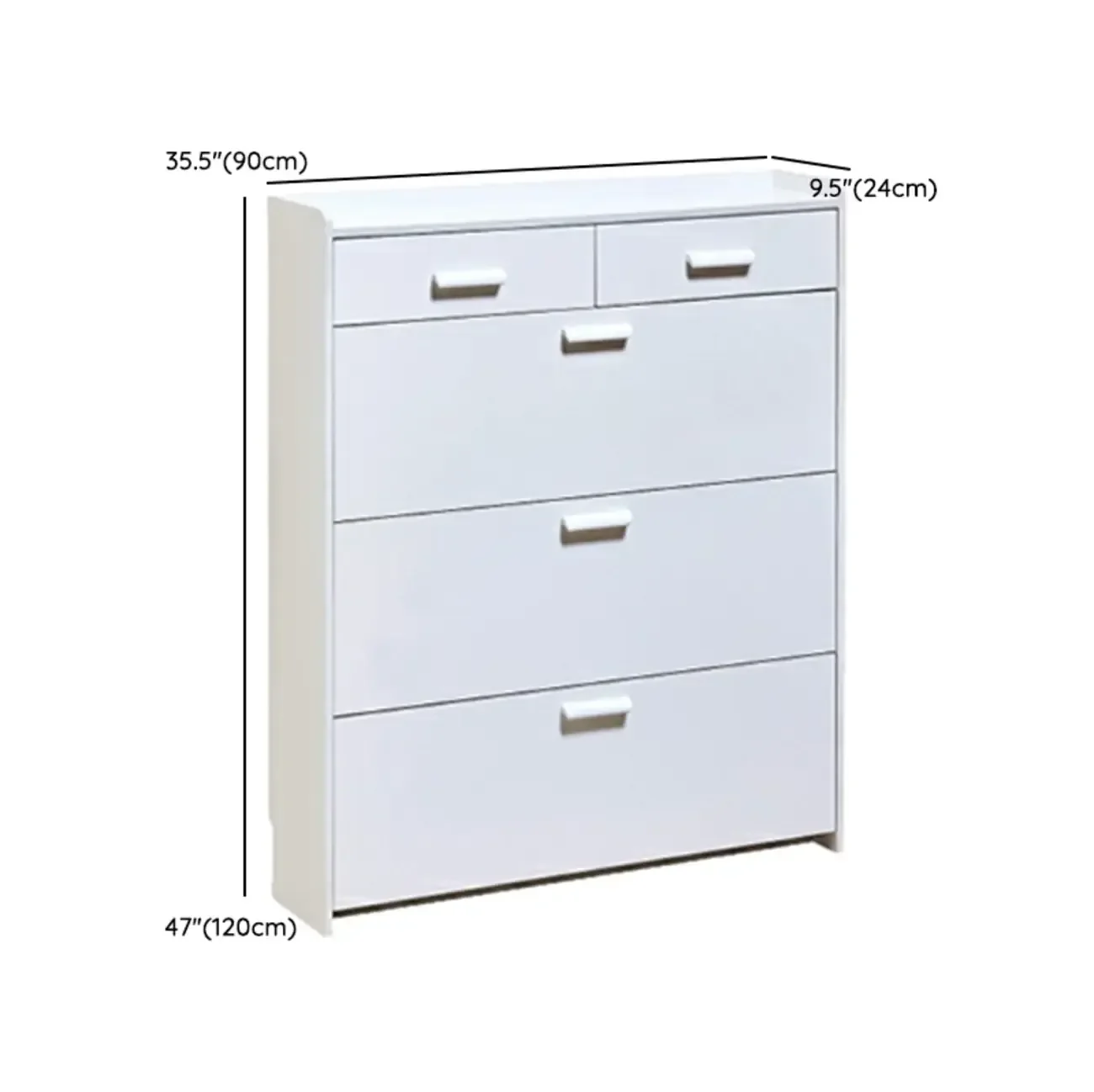 Narrow Wall-Mounted White Shoe Cabinet with Drawers