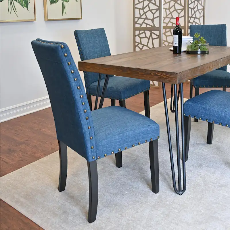 Roundhill Furniture Amisos 6-Piece Dining Set, Hairpin Dining Table with 4 Chairs and Upholstery Bench