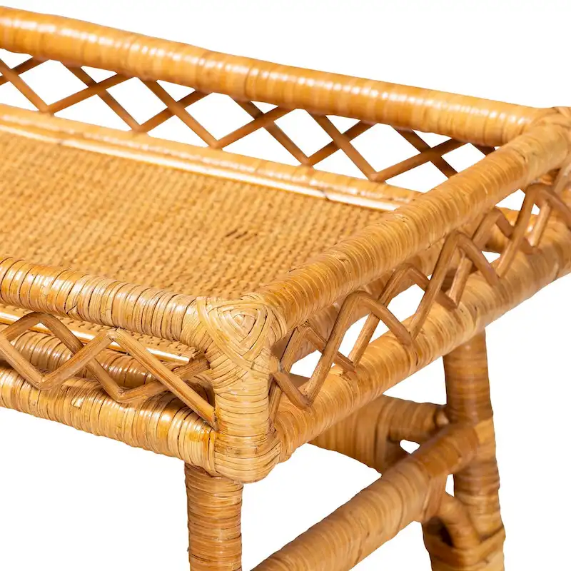 Savitri Modern Bohemian Natural Rattan 2-Tier Console Table