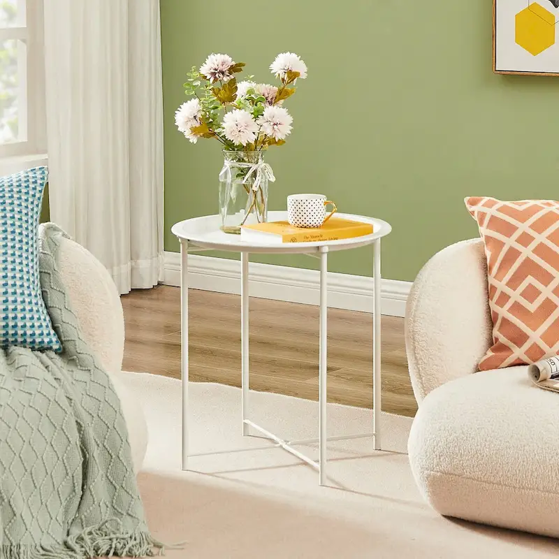 Folding Round TV Tray Tables, Small Round Steel Side Table, No Assembly Required - 18.5 x 18.5 x 19.7 in
