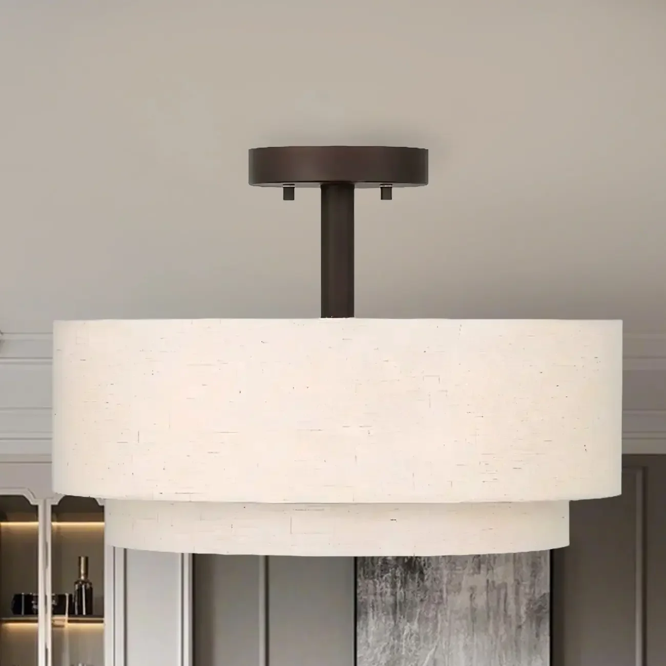 2-Tier Cylinder Fabric Ceiling Light for Modern Living Room
