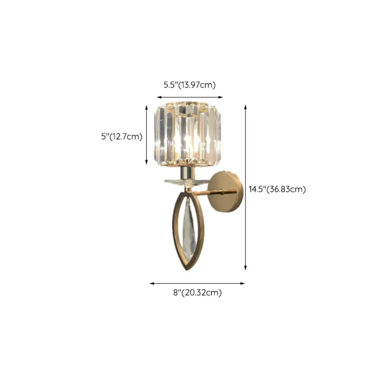 Elegant Crystal Smooth Gilded Metal Wall Sconce