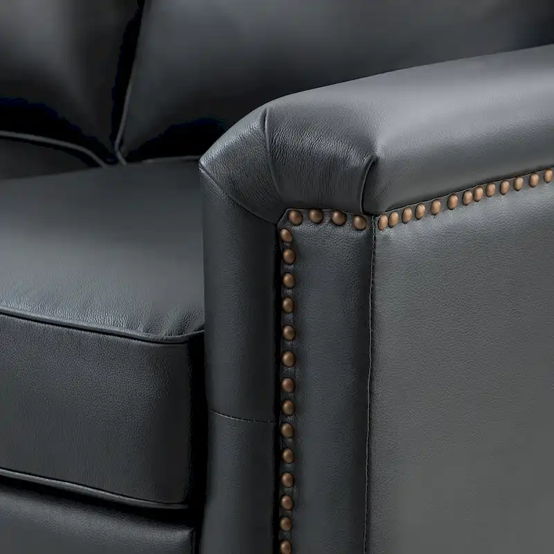 Rita Living Room 3-Seat Genuine Leather Sofa with Solid Wood Legs and Nailhead